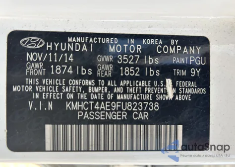 2015 Hyundai Accent Gls из США, поврежденный, VIN KMHCT4AE9FU823738